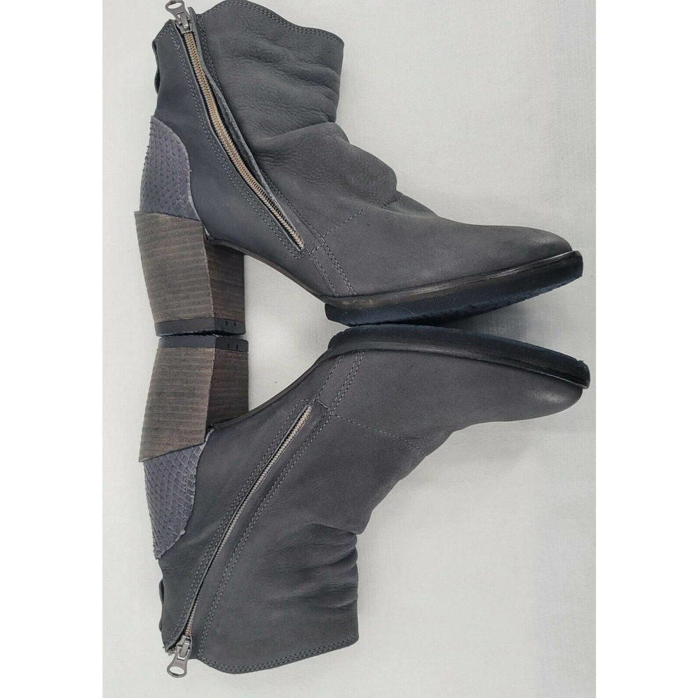 Felmini Distressed Leather Boot Size 41 Gray Snakeskin Stacked Heel Zip - Picture 5 of 12